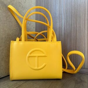 Telfar Small Bag Yellow Double Strap Faux Leather Purse Mini Bag